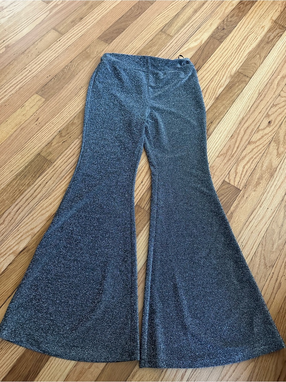 SHEIN Silver Glitter Wide-Leg Flare Pants